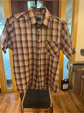 Vintage Townsley Plaid Short-Sleeve Button-Down Shirt - Rust, Navy & White